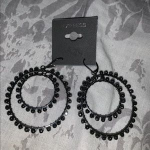 Express black shimmer bead hoop earrings